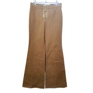 Chloe Tan Flare Suede Lace Up Bell Bottom Pants